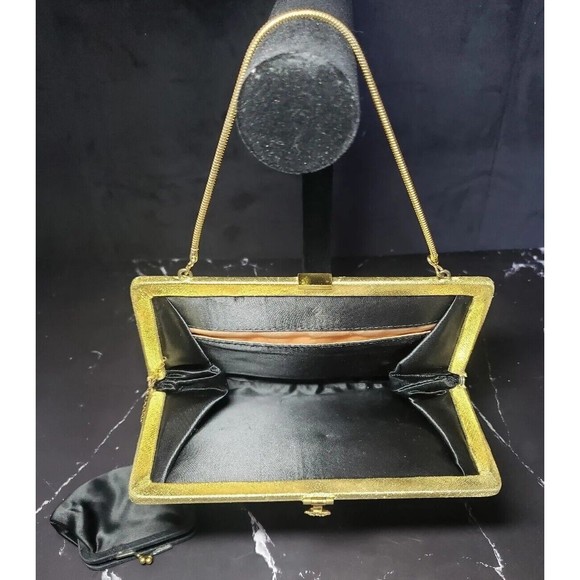 Delicate GOLD Satin Handbag Harry Levine USA Crystal Clasp Clutch w/ Coin Purse - Picture 8 of 10